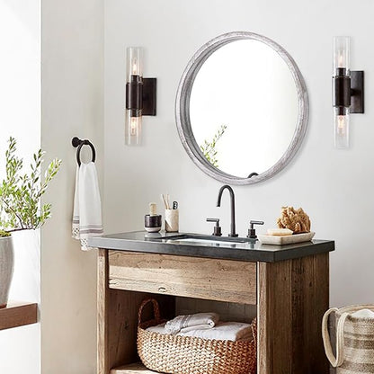 JJUUYOU Circle Wall Mirror 16 Inch Round Wall Mirror for Bathroom, Rustic White Farmhouse Mirror Washroom Wall Mounted Wood Frame Mirror for Living Room, Bedroom, Dorm