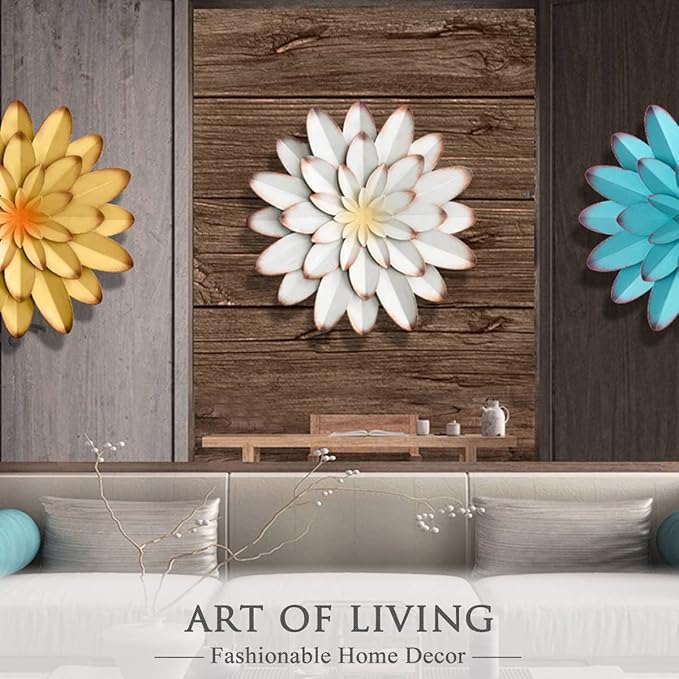 AHYS Metal Flowers Wall Decor Indoor Outdoor Metal Wall Art for Farmhouse Home Living Room Bedroom Bathroom Garden Decor – 12 Inch - White