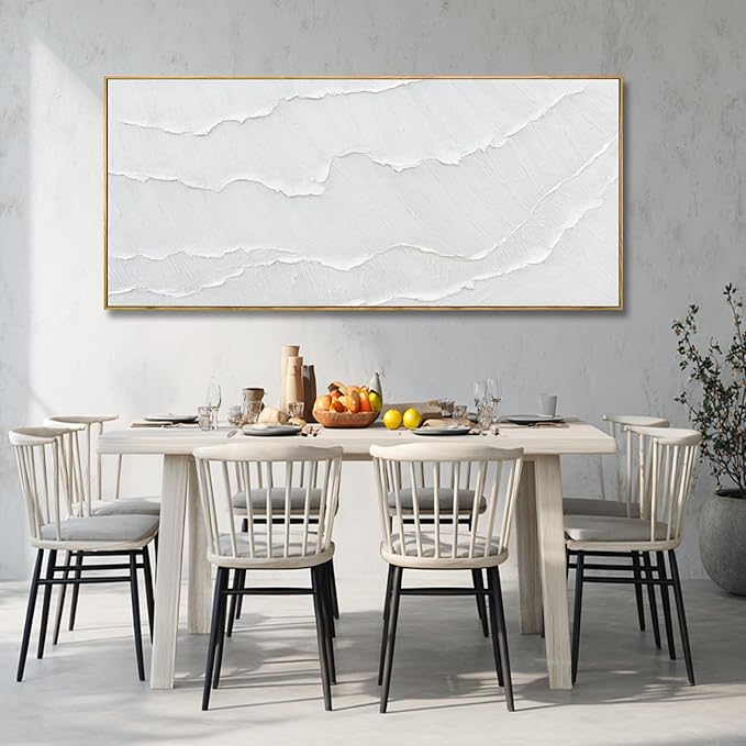 WINKAILIN White Wave Wall Art Textured Canvas Hand-drawn Minimalist Pictures Modern Oversized Painting Extra Large Artwork for Living Room Office Hallway Home Decoration 32x70 Inch