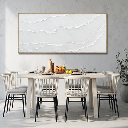 WINKAILIN White Wave Wall Art Textured Canvas Hand-drawn Minimalist Pictures Modern Oversized Painting Extra Large Artwork for Living Room Office Hallway Home Decoration 32x70 Inch