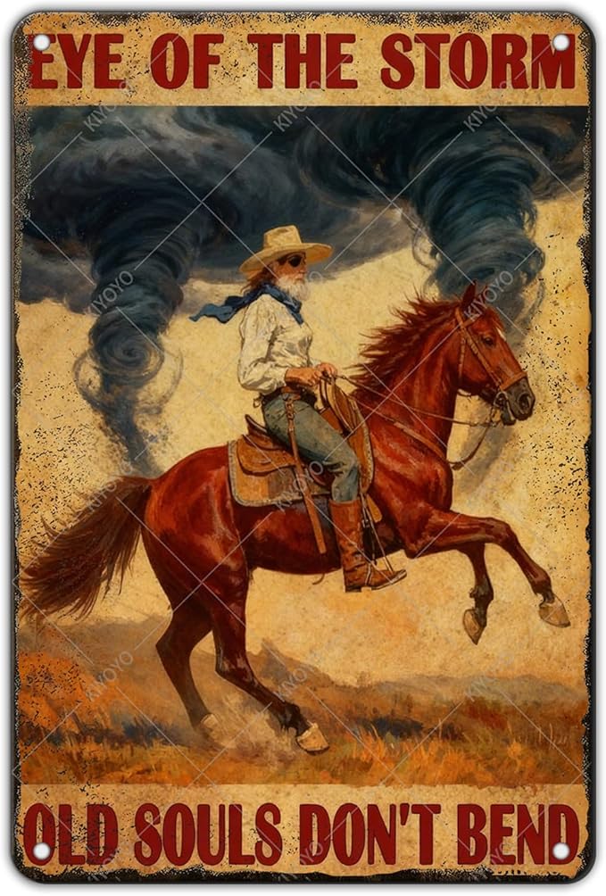 Cowboy Sign Vintage Metal Tin Sign Rustic Wall Art Retro Western Theme Iron Painting Decor for Ranch Kitchen Bar Cafe Game Room 12x8 Inch