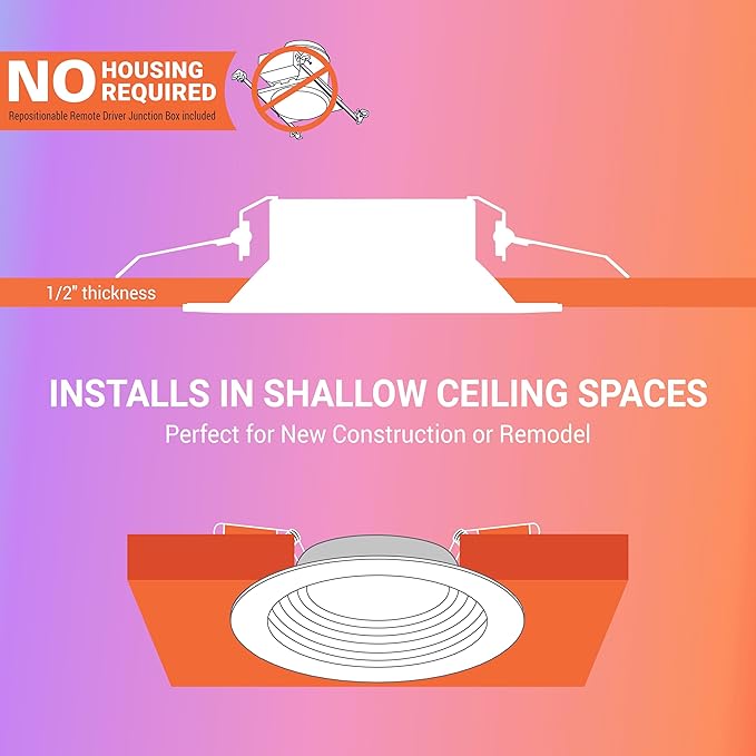 HALO 6 inch Smart Wi-Fi Recessed Canless LED Downlight 4-Pack, Connected by WiZ Pro with SpaceSense Motion Detection, Tunable White, 16M+ Colors WiZ App Control, Wet Rated, Dimmable - RLWZC612-4PK