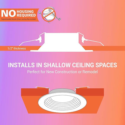 HALO 6 inch Smart Wi-Fi Recessed Canless LED Downlight 4-Pack, Connected by WiZ Pro with SpaceSense Motion Detection, Tunable White, 16M+ Colors WiZ App Control, Wet Rated, Dimmable - RLWZC612-4PK