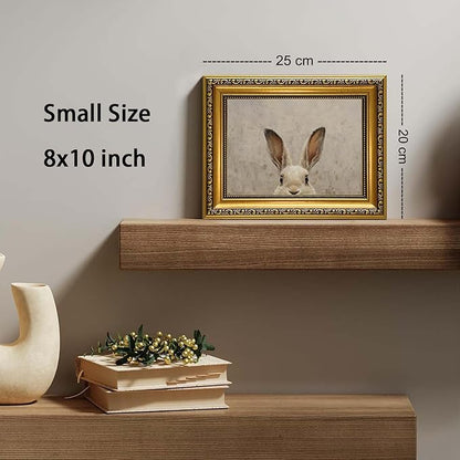 YD&YZY Gold Framed Vintage Wall Art Canvas Easter Bunny Wall Decor Rustic Easter Rabbit Décor Prints Cute Animal Painting Picture Print for Bedroom Kids Room Bathroom 8x10 inch Small Framed