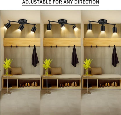 BoostArea LED 3 Light Track Lighting Kit, Black 3 Way Ceiling Spot Lighting, Flexibly Rotatable Light Head for Kitchen, Living Room, Bedroom, GU10 Bulb Not Included