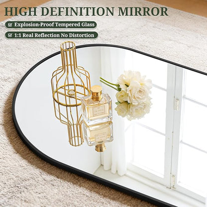 Mirror Full Length 58"x19" Full Body Floor Mirror with Stand, Shatterproof Glass, Aluminum Alloy Frame, Free Standing Wall Mounted or Leaning Arched Mirrors for Bedroom Living Room Entryway