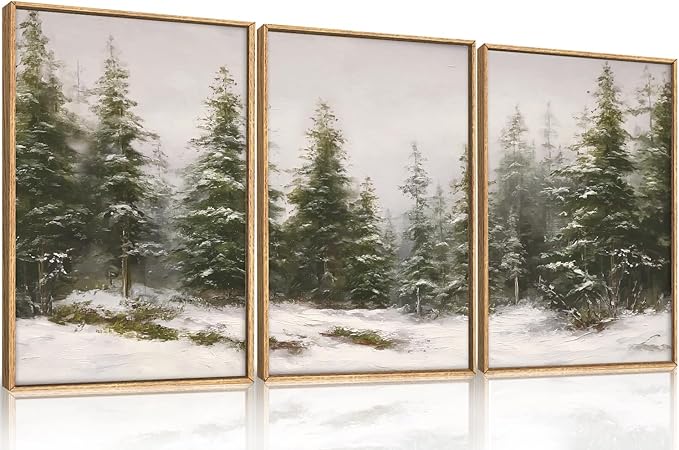 HPNIUB Green Pine Tree Landscape Framed Wall Art Set,Modern Foggy Forest Wall Decor,Nature Tree Woodland Printing,Calming Nordic Wilderness Scenic Artwork for Living Room, Bedroom,Office-16''x24''x3