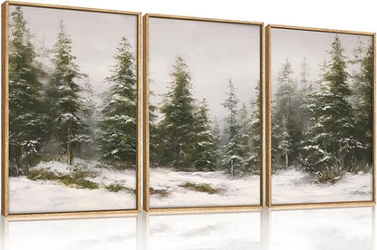 HPNIUB Green Pine Tree Landscape Framed Wall Art Set,Modern Foggy Forest Wall Decor,Nature Tree Woodland Printing,Calming Nordic Wilderness Scenic Artwork for Living Room, Bedroom,Office-16''x24''x3