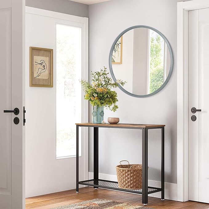 Bathroom Mirror for Wall Mirrors for Wall Metal Framed Round Hanging Mirror Matte Deep Grey Small Mirror Modern Ative for Restroom Farmhouse Hanging Deep Grey