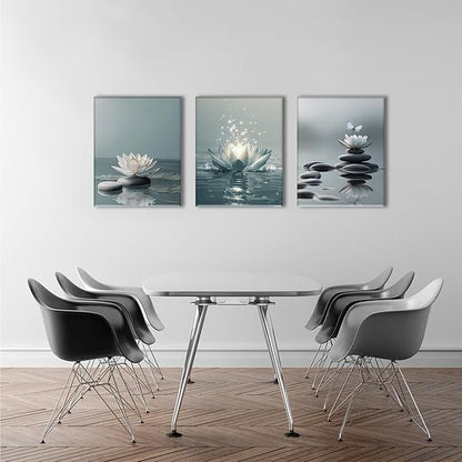AOYUSMO 3 Piece Lotus Flower Wall Art Zen Bathroom Wall Decor Spiritual Canvas Art Yoga Room Pictures Meditation Paintings Spa Artwork For Living Room Bedroom