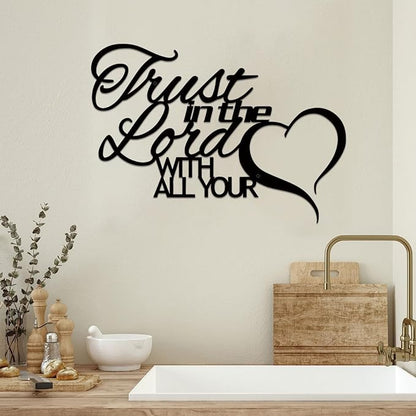 ESTART Trust in the Lord with all Your Heart Metal Sign, Metal Bible Verses Wall Art, Religious Quotes Wall Decor, Inspirational Love Theme Hanging Sign for Home Dining Room Kitchen Door Decorations