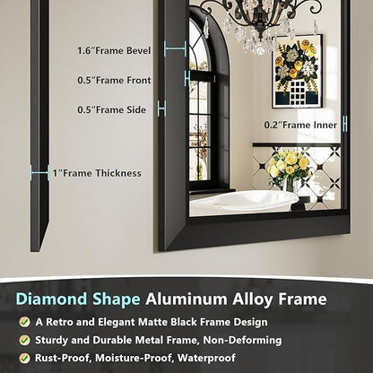 20x28 Inch Black Bathroom Mirror for Wall, Beveled Framed Rectangle Bathroom Vanity Mirrors for Over Sink, Bedroom, Living Room, Entryway, Anti-Rust, HD Tempered Glass, Horizontally/Vertically