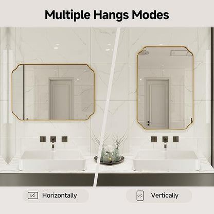 Gold Wall Mirror 32"x24", Scalloped Edge Vanity Mirror - Hangs Vertically/Horizontally Decorative Bathroom Mirror for Vanity, Bedroom & Entryway, Aesthetic Bathroom Decor