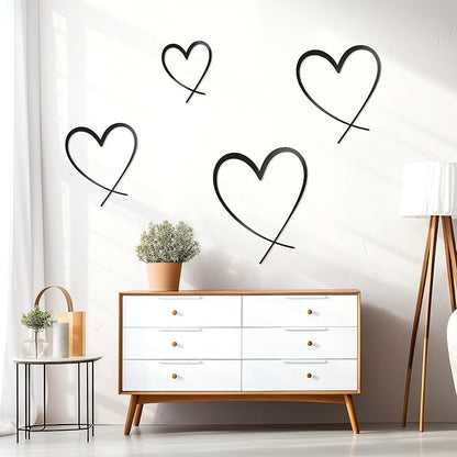 KOYILTD 4 Pcs Metal Heart Wall Art for Bedroom Modern Love Heart Wall Decor Metal Wall Decoration above Bed for Living Room Bathroom Office Wedding (Black, Classic)