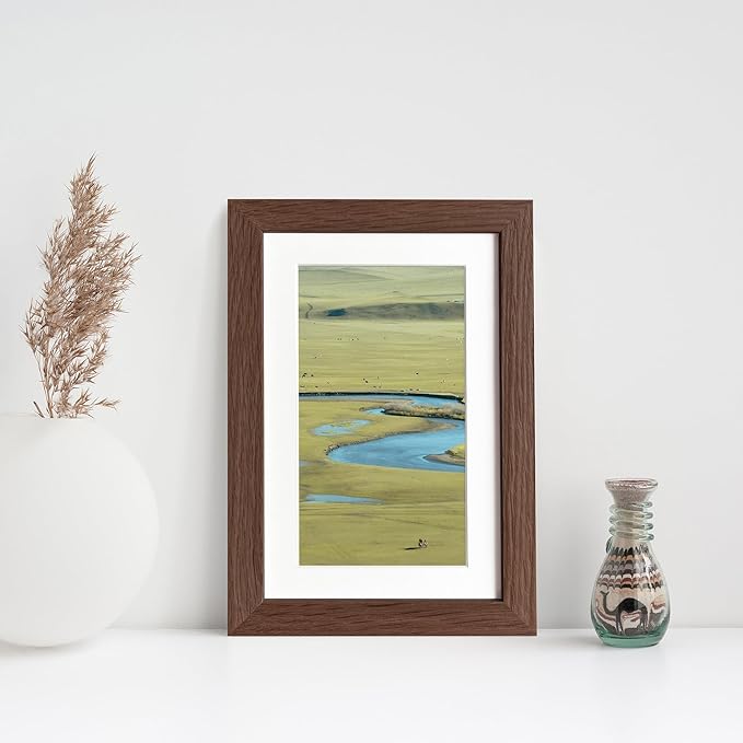 4x6 Picture Frame, Solid Oak Wood 4x6 Picture Frames with Mat to 3x5(Openning Size is 2.75x4.75), Natural Oak 6x4 Frame, (Walnut Set of 2)