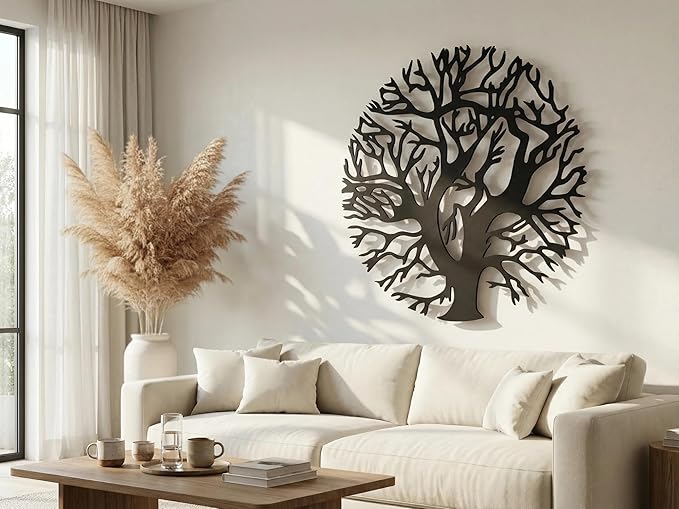Vailla Tree Ring Wall Art Wall Art 3D Wooden Wall Decor Round Wood Wall Hanging Sculpture Modern Home Decoration Textured Sculptures for Living Room Bedroom Office Dinnig Room Family Tree Decor