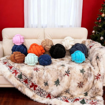 Knot Pillow Ball Plush - Decorative Throw Pillows for Bed Relieve Stress, Round Knot Cushion for Sofa Decor Pet Toy, Khaki 8 inch