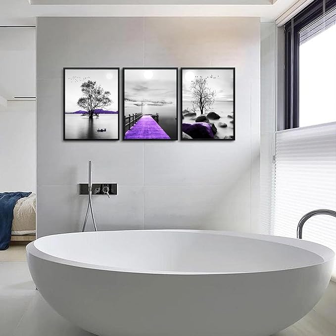 DZRWUBHS Wall Art, 3pcs 12x16in Black Framed Canvas, Modern Bathroom Wall Decor Painting, Abstract Wall Art for Living Room, Bedroom, Kitchen, Dormitory