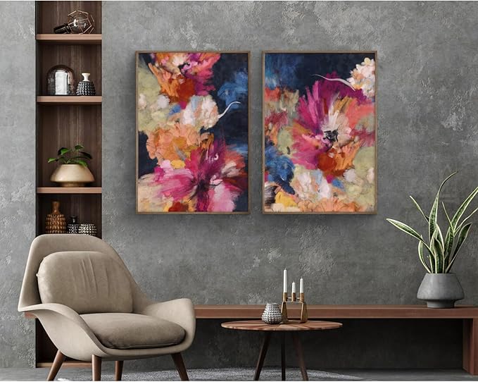 Colorful Abstract Wall Art Decor Modern Flower Canvas Wall Art Abstract Floral Pictures Painting Modern Colorful Artwork Posters Abstract Prints for Living Room Bedroom 12x16 Inch Unframed Set of 2