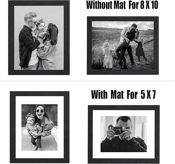 8x10 Picture Frame Black Set of 6,Display Pictures 5x7 with Mat or 8x10 Without Mat for Wall Mounting or Table Top Display, Photo Frames Collage for Wall