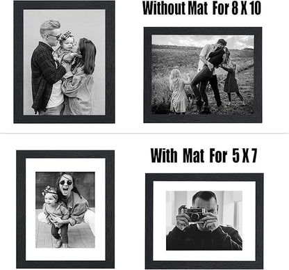 8x10 Picture Frame Black Set of 6,Display Pictures 5x7 with Mat or 8x10 Without Mat for Wall Mounting or Table Top Display, Photo Frames Collage for Wall