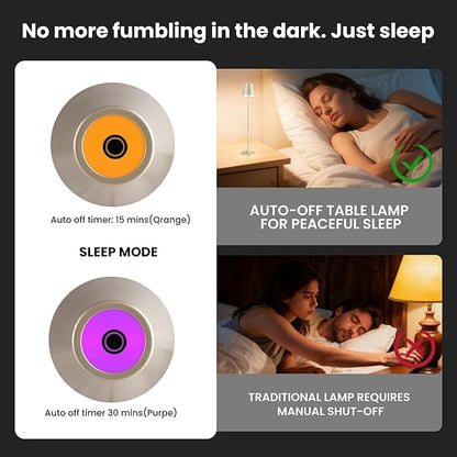 Timjorman RGB Palm-Sized Cordless Table Lamp, Rechargeable Touch Metal Bedside Lamp, 3 Brightness 3000K Warm Light, Small Table Lamp for Bedroom, Restaurant, Patio, Camping (Champagne Gold 1 Pack)