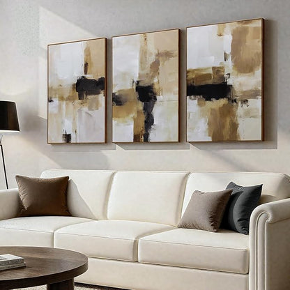 Neutral Abstract Textured Framed Canvas Wall Art Set, Minimalist Wall Decor Modern Art Prints, Black Brown Wall Painting Artwork for Living Room,Bedroom,Dining Room,Office, 16"x24"x3