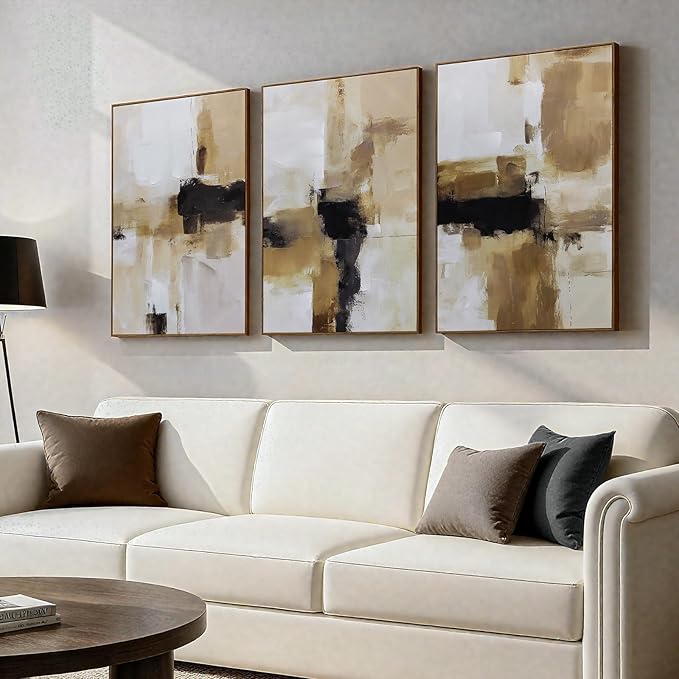 Large Neutral Abstract Textured Framed Canvas Wall Art Set, Minimalist Wall Decor Modern Art Prints, Black Brown Wall Painting Artwork for Living Room,Bedroom,Dining Room,Office, 24"x36"x3