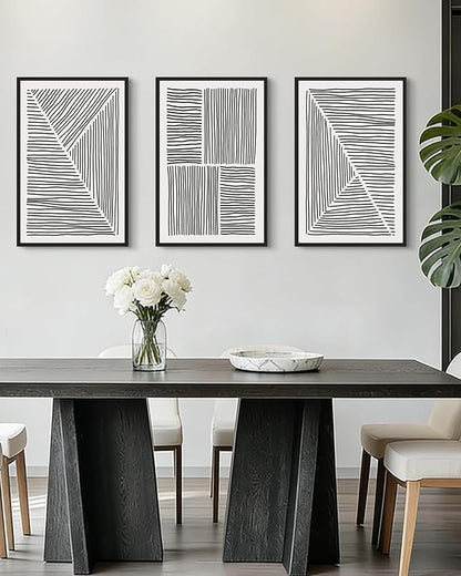 Drsoum Mid-Century Modern Framed Wall Art Large 16x24in Minimalist Abstract Boho Black Line Wall Decor Geometric Artwork Kitchen Dining Room Black Framed
