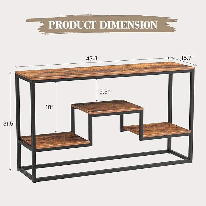 YOUDENOVA Tall TV Stand for TVs up to 55 Inch, TV Console Table with 3-Tier Open Storage Shelves, Modern Industrial Entertainment Center for Living Room, Bedroom，Rustic Brown