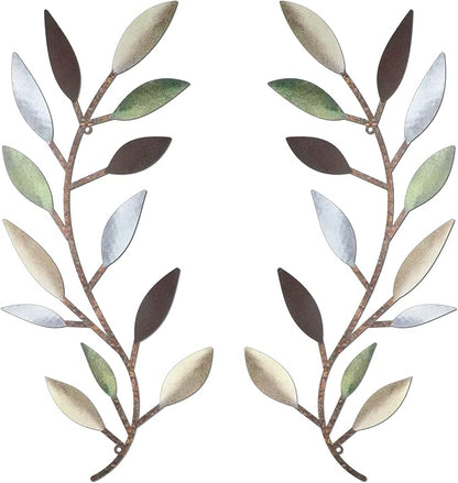 Zhengmy 2 Pieces Metal Tree Leaf Wall Decor Vine Olive Branch Leaf Wall Art Living Room, Hallway Wall Decor Outdoor Decoration(Colorful)