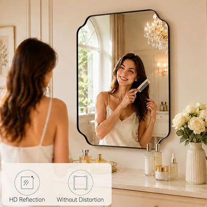 Black Wall Mirror 36"x24", Scalloped Edge Vanity Mirror - Hangs Vertically/Horizontally Decorative Bathroom Mirror for Vanity, Bedroom & Entryway, Aesthetic Bathroom Decor