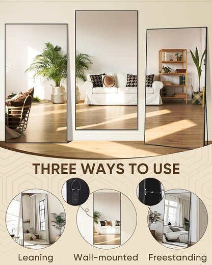 Antok Full Length Mirror, 78"x38" Floor Mirror, Floor Standing Freestanding Full Body Mirror with Stand for Bedroom, Hanging Mounted for Living Room Cloakroom, Black
