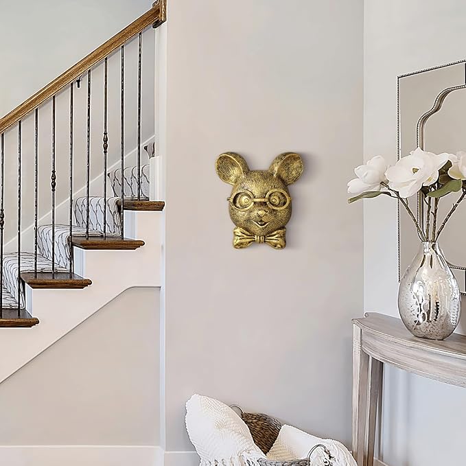 montresor Animal Head Wall Art Sculptures Gold Rat Vintage 3D Wall Decor Art for Whimsigoth Home Wall Decor Lightweight Material Accent Wall Hanging Room Decor for Men Maximalist Decor (Rat)