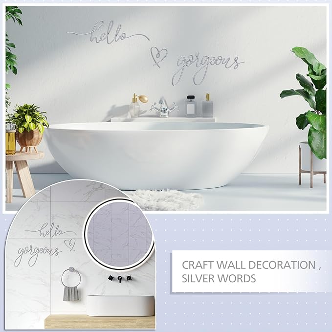 Hicarer Metal Hello Gorgeous Wall Art Minimalist Decor for Bedroom Bathroom Living Room Dressing Room Salon Office Home Decorations Easy to Install Wall Decor(Silver,Classic Style)