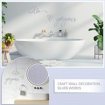 Hicarer Metal Hello Gorgeous Wall Art Minimalist Decor for Bedroom Bathroom Living Room Dressing Room Salon Office Home Decorations Easy to Install Wall Decor(Silver,Classic Style)