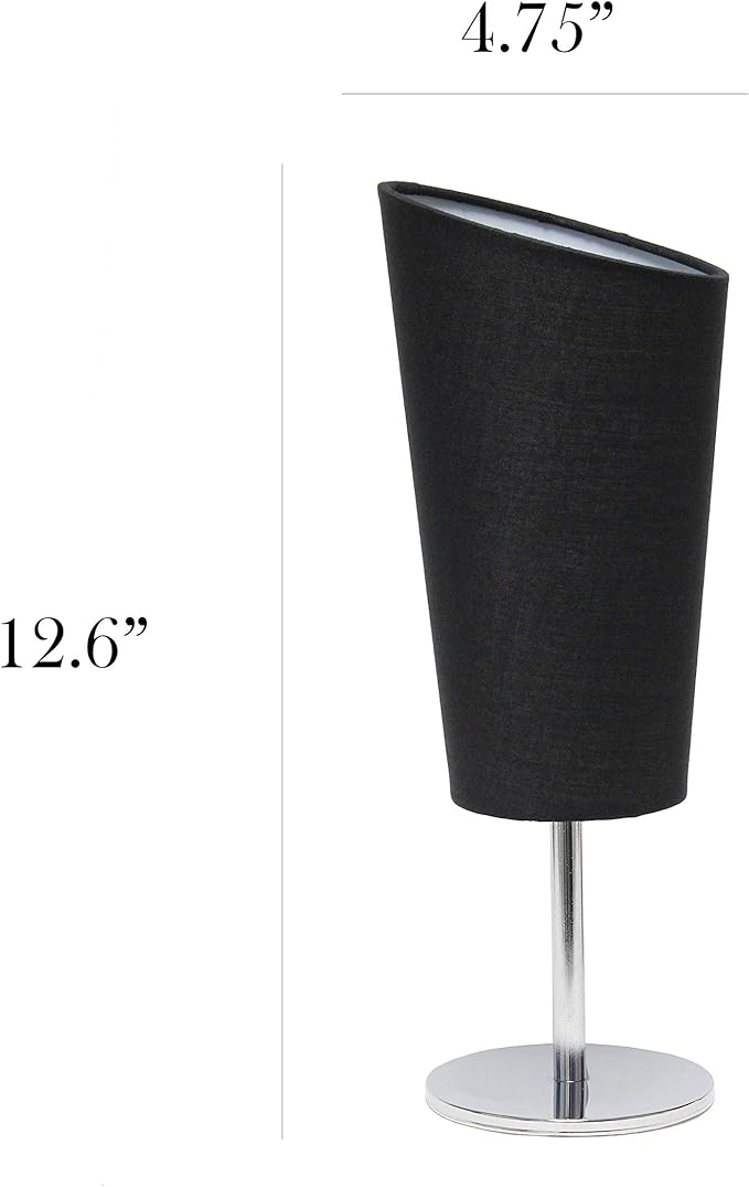 Simple Designs LT2061-BLK Mini Chrome Angled Fabric Shade Table Lamp, Black