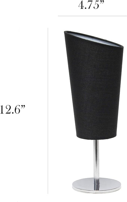 Simple Designs LT2061-BLK Mini Chrome Angled Fabric Shade Table Lamp, Black