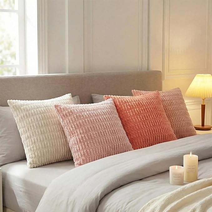 Fancy Homi 4 Packs Decorative Throw Pillow Covers for Living Room Couch Bed, Modern Farmhouse Boho Home Décor Accent Cushion Case, 20" x 20", Pink Series