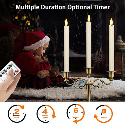 2 PCS Upgraded Real Wax LED Flameless Taper Candles with Remote, KSWING White Candlesticks Battery Operated 3D Flickering - 9.6” Long Realistic Fake Candle Sticks for Home/Wedding/Fireplace Xmas Decor