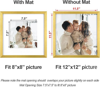 Yaetm Gold 12x12 Picture Frames Set of 9, Square Frame Displays 8x8 with Mat or 12x12 without Mat, Gallery Wall Frame Set for Wall Mounting (9 pack, Gold)