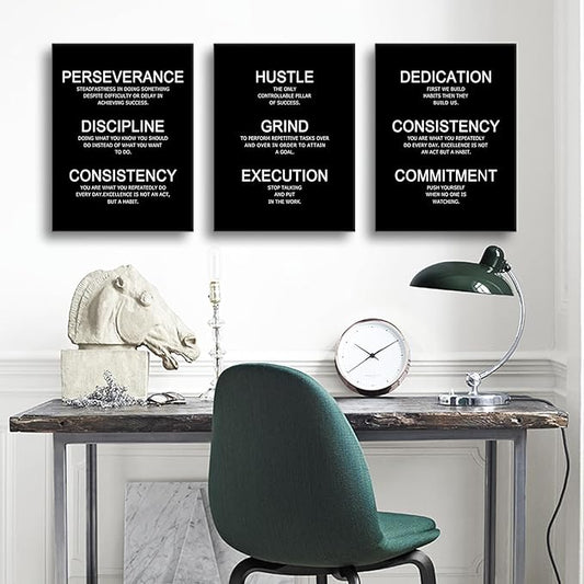 Perseverance Discipline Consistency Motivational Wall Art Success Quote Inspirational Poster Canvas Prints Artwork for Office Decor Modern Home Painting Pictures Stretched and Framed [36''W X 16''H]