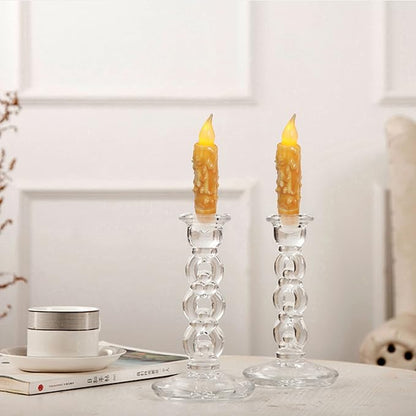 CVHOMEDECO. Real Wax Hand Dipped Battery Operated LED Timer Taper Candles Rustic Primitive Flameless Lights Decor, 4-3/4 Inch, Orange, 6 PCS in a Package