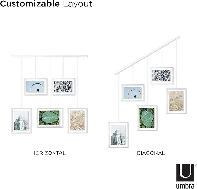 Umbra Exhibit Picture Frame Gallery Set, Adjustable Wall Collage Displays Five Photos (Two 4x6" and Three 5x7"), Set of 5, White