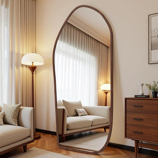 Suidia Full Length Mirror, Oversized Floor Mirror with Solid Wood Frame, Large Standing Mirror for Bedroom Living Room, Wood Art Style, Dark Walnut, 74" L x 32" W