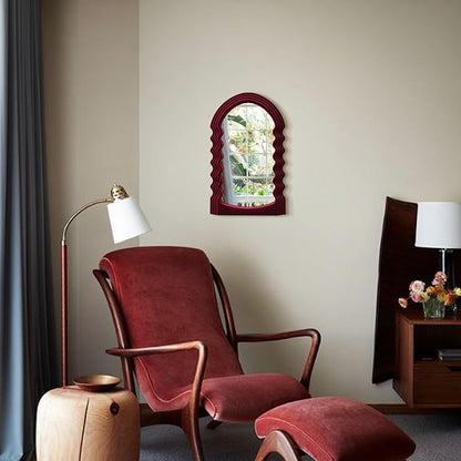 Mirror Wall Decor for Home Office Apartment, Colorful Decorative Mirror for Entryway Porch Fireplace, Irregular Hanging Wall Art Sculpture for Christmas (Wine Red)