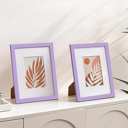 eletecpro 8x10 Picture Frames Set of 10, Picture Frame Collage Wall Decor Display 5x7 Photo With Mat or 8x10 without Mat, Home Decor Gallery Frame for Table Top or Wall Mounting, Purple