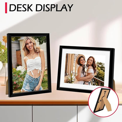 8x10 Picture Frame Set of 8, Black Photo Frames for Tabletop or Wall Display, Fits Pictures 5x7 with Mat or 8x10 Without Mat, Frame Collage with HD Plexiglass for Gallery Home Wall Decor