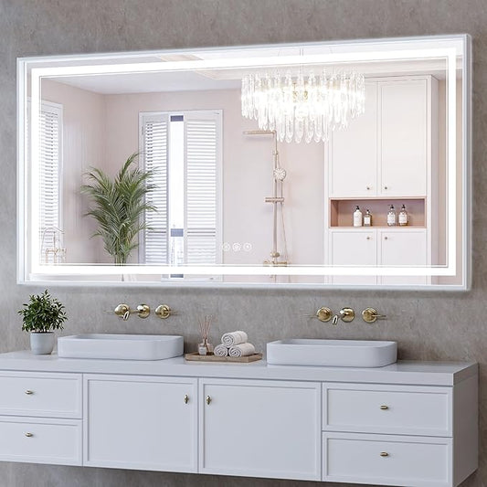 30"x60" LED Bathroom Mirror with Lights, Front & Backlit, Anti-Fog, Dimmable, 3 Color Temperature, CRI 90+, LED Mirror for Bathroom with Premium Full Aluminum Frame, Touch Control with Memory