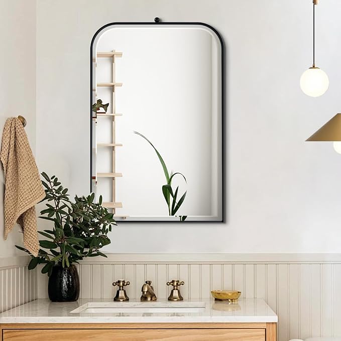 POZINO Bathroom Beveled Mirror, 20"x30" Rectangle Vanity Mirror for Over Sink, Modern Rounded Corner Oblong Mirrors, Aesthetic Wall Mirrors for Bedroom Living Room Entryway Fireplace